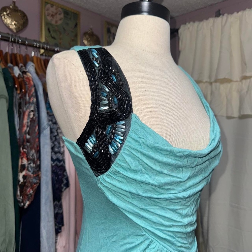 Teal Ruched Beaded Y2K Top